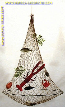 Fishing net (round) with 8 decorations - 44x80 cm - Fish dummy